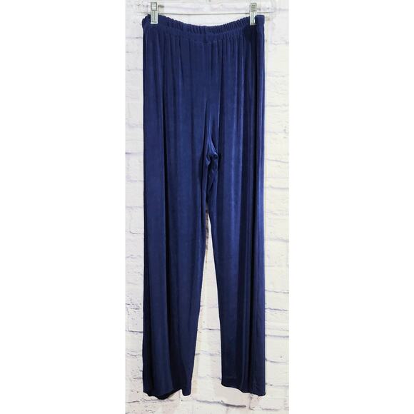 Blue Liquid Knit Elastic Waist Pull On Pants Medium Lightweight Flowy Stretchy - Picture 3 of 5
